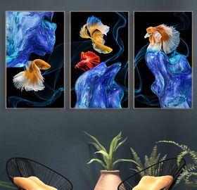 新中式金鱼梦幻水纹创意无框画
