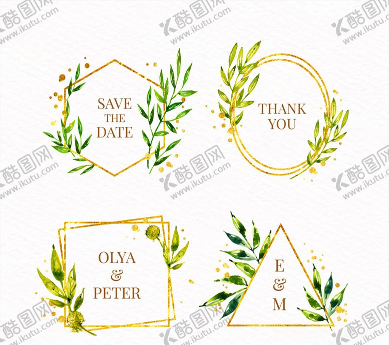 编号：90826409251401467286【酷图网】源文件下载-4款彩绘树叶婚礼标签