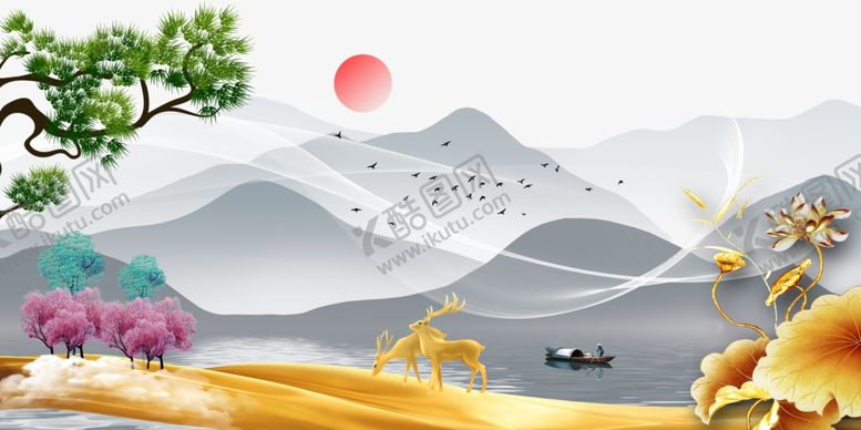 编号：14276110230641516957【酷图网】源文件下载-山水装饰画晶瓷画