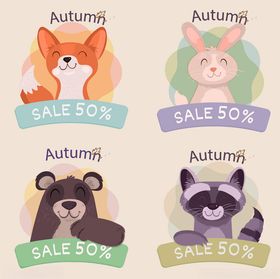 秋季动物促销标签插画