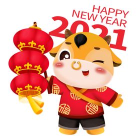 2021牛年立体卡通牛拿灯笼