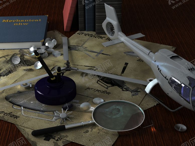 编号：38116606190315485751【酷图网】源文件下载-办公桌工匠精神飞机放大镜工作室