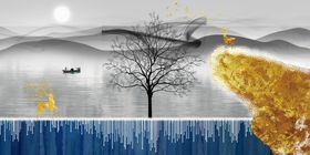 新中式金色水墨意境山水装饰画