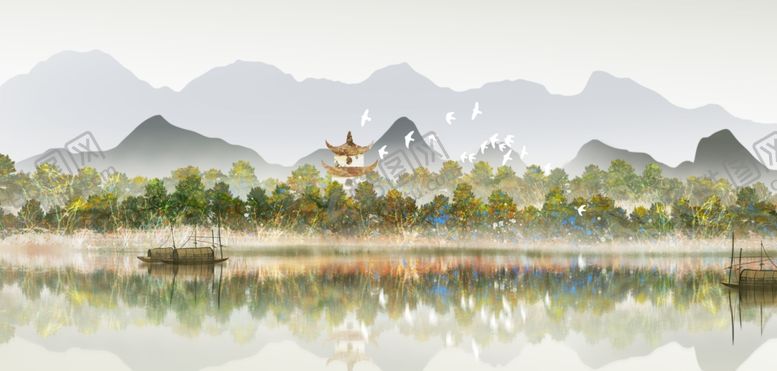 编号：82541205071305381237【酷图网】源文件下载-山水古风水彩传统插画背景