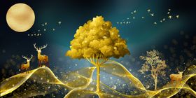 现代轻奢金色线条麋鹿装饰画