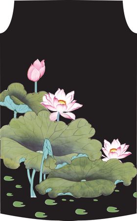 荷叶国画牡丹玫瑰