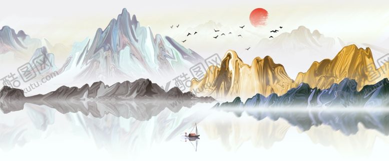 编号：62862904180523447918【酷图网】源文件下载-轻奢山水画