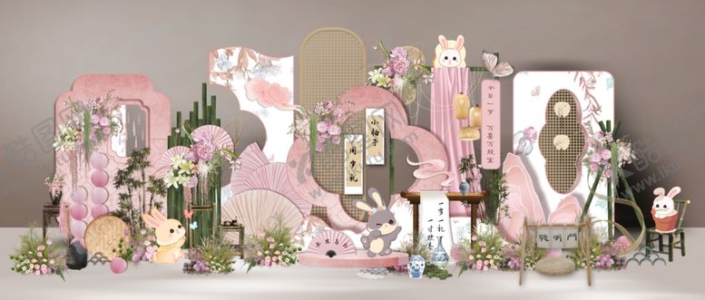 编号：54474907021519231606【酷图网】源文件下载-中式古风国风兔宝宝满月百天周岁