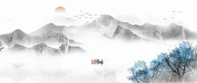 水墨山水画大理石意境