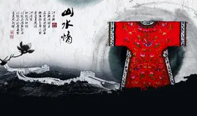 水墨山水背景写意荷花古风花纹