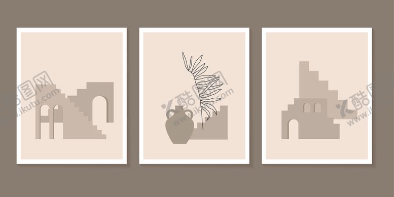 编号：52692910071407123531【酷图网】源文件下载-简约几何植物装饰画组合