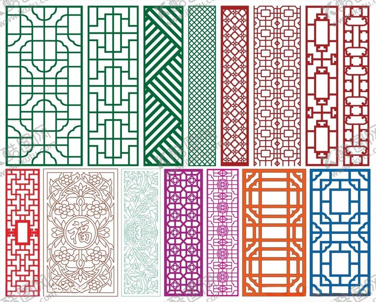 编号：38869510121755077624【酷图网】源文件下载-窗花镂空花纹屏风隔断雕花