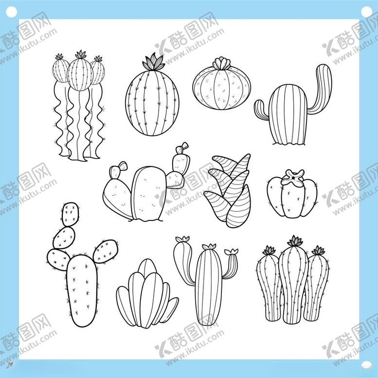 编号：63229002150151532646【酷图网】源文件下载-各种仙人掌线条图片素材