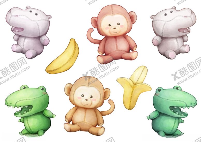 编号：48736911151942197231【酷图网】源文件下载-可爱动物玩偶与香蕉组合