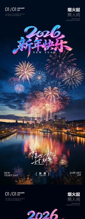 2026年房地产元旦海报烟花夜景
