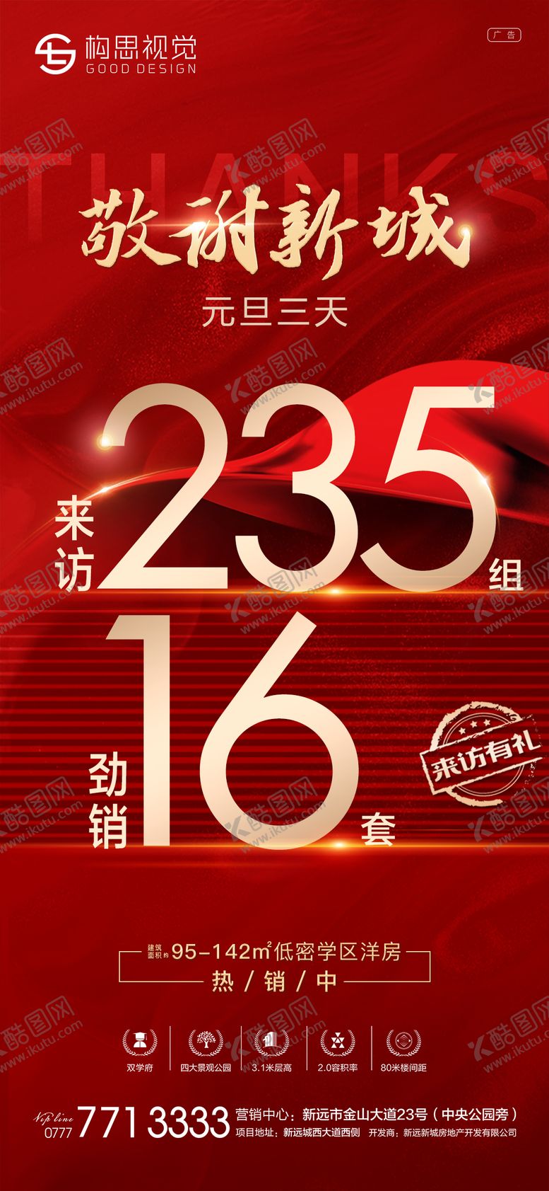 编号：76947212040311416222【酷图网】源文件下载-红色热销地产海报