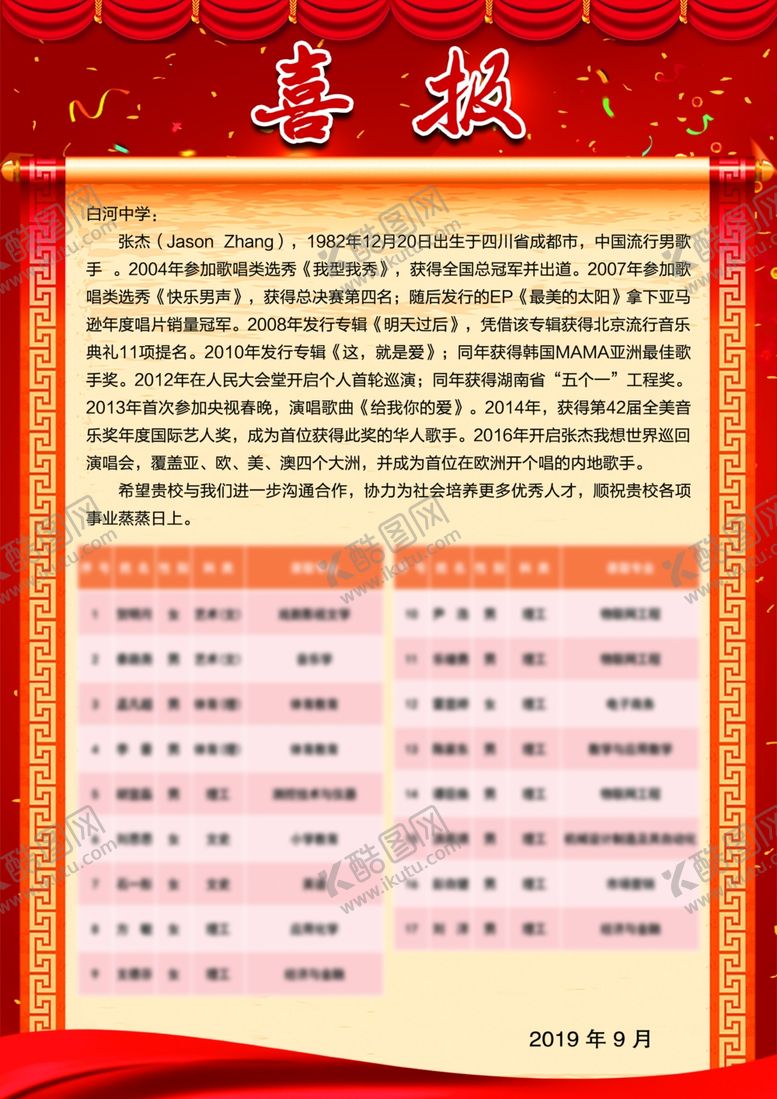 编号：93105406301850396557【酷图网】源文件下载-喜报