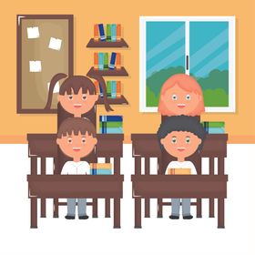 学生学校生活场景插画