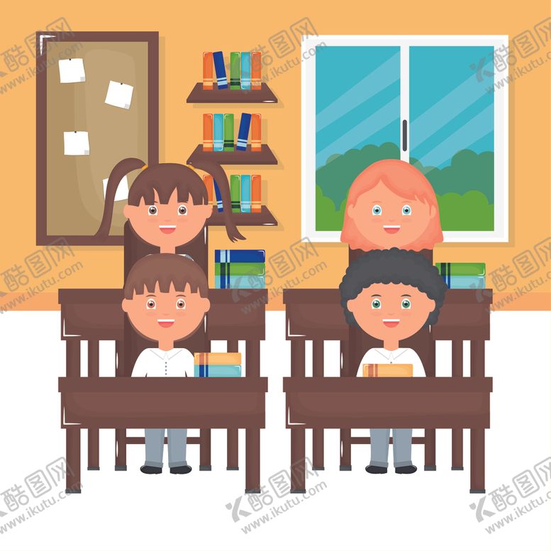 编号：73650107061343477810【酷图网】源文件下载-学生学校生活场景插画
