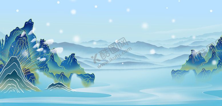 编号：27652711180118305685【酷图网】源文件下载-冬至雪景蓝色国潮背景
