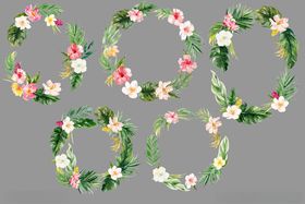 花卉绿叶装饰花环图案