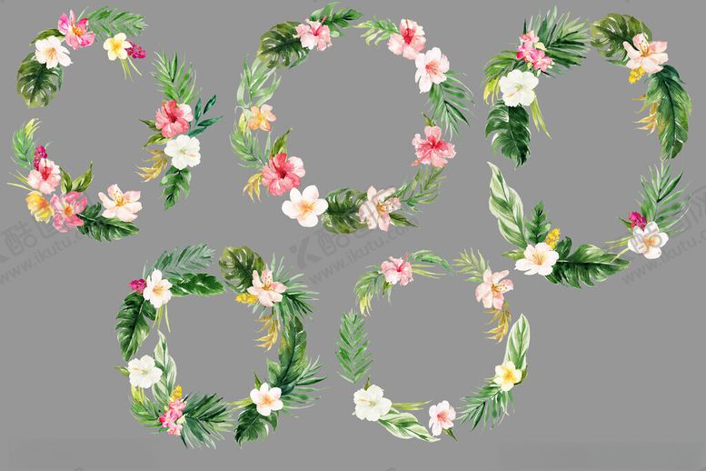 编号：84077711181251444560【酷图网】源文件下载-花卉绿叶装饰花环图案