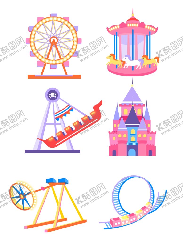 编号：43418909151230107716【酷图网】源文件下载-欢乐谷游乐设施摩天轮旋转木马矢