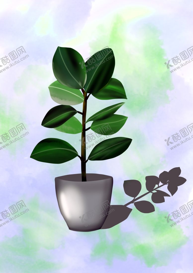 编号：17486609111146286424【酷图网】源文件下载-一棵手绘绿色植物盆栽分层文件