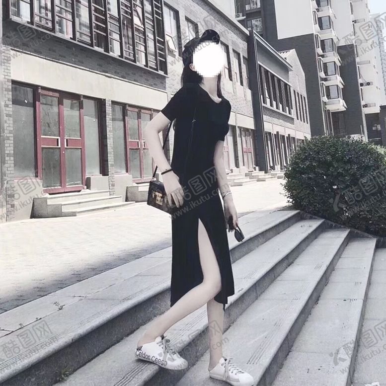 编号：80967207050350279835【酷图网】源文件下载-时尚美女街拍黑色长裙
