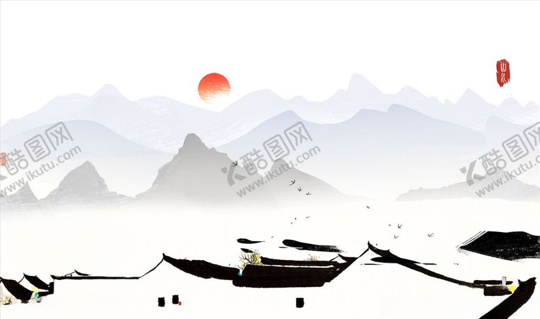 编号：43608305071054223088【酷图网】源文件下载-水墨山水背景墙
