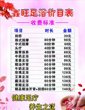 足浴价格表
