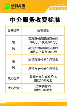 中介服务收费标准