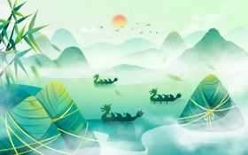 端午节插画促销龙舟比赛堆头