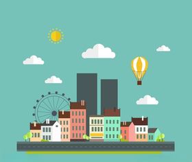 扁平化城市插画矢量素材