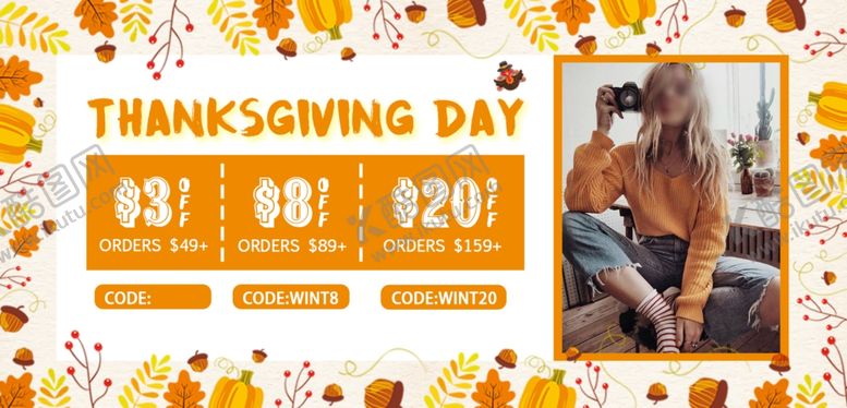 编号：68627709262009373974【酷图网】源文件下载-感恩节服装促销海报