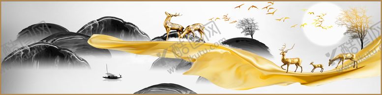 编号：71830609270020067830【酷图网】源文件下载-装饰画 沙发背景画 麋鹿图片