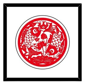 招财纳福双鱼剪纸