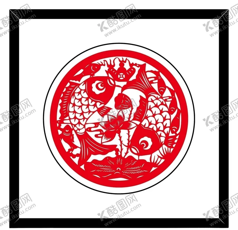 编号：92190406291414249731【酷图网】源文件下载-招财纳福双鱼剪纸