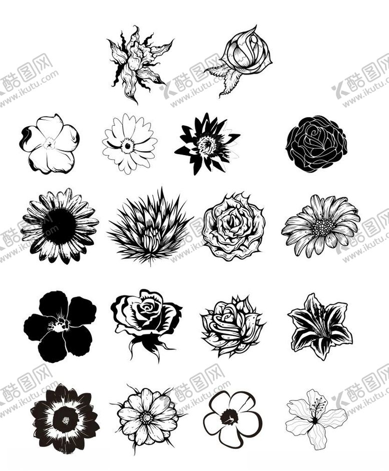 编号：80933310140242158343【酷图网】源文件下载-各类花瓣花朵手绘简笔画