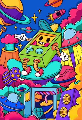蒸汽波科技机器人插画图片