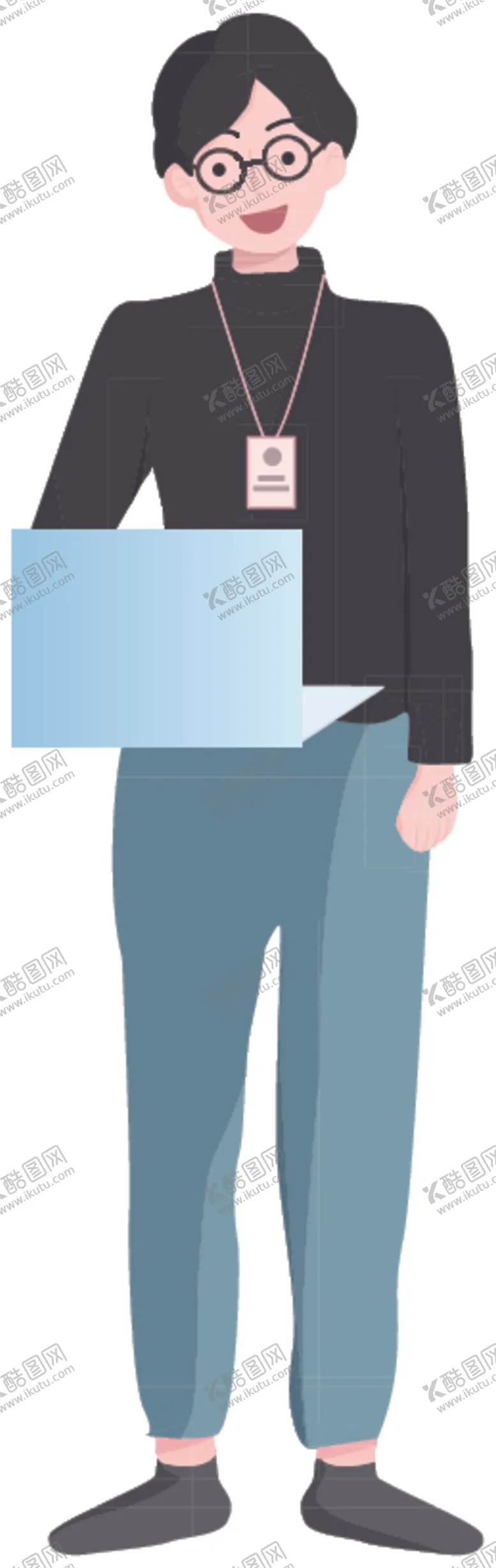 编号：59604701311910372147【酷图网】源文件下载-男人站立拿电脑插画