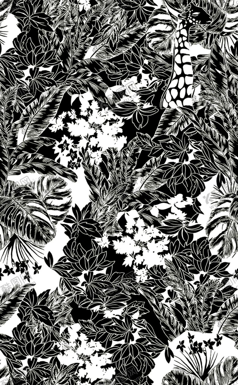 编号：05634110070153384837【酷图网】源文件下载-大牌花 手绘花 黑白花 颗粒花