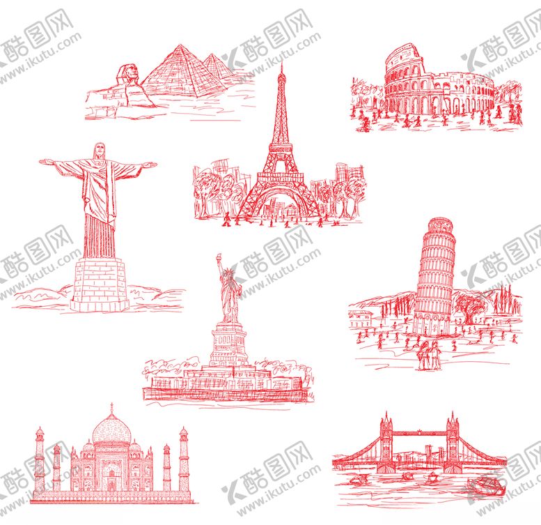 编号：18999310041426313793【酷图网】源文件下载-世界著名建筑矢量