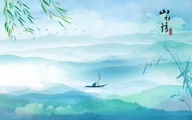 背景墙新中式新中式山水山水柳树