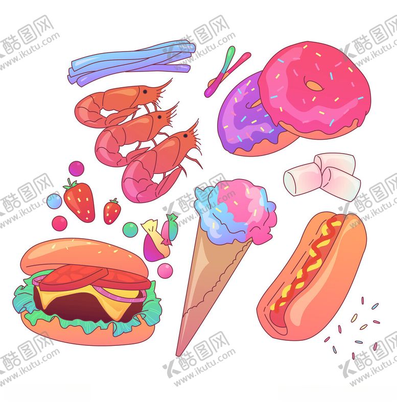 编号：67210802271642534977【酷图网】源文件下载-快餐美食矢量插画元素