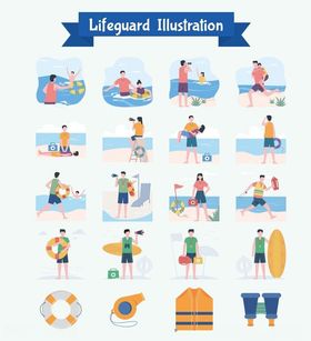 夏日海滩活动人物插画