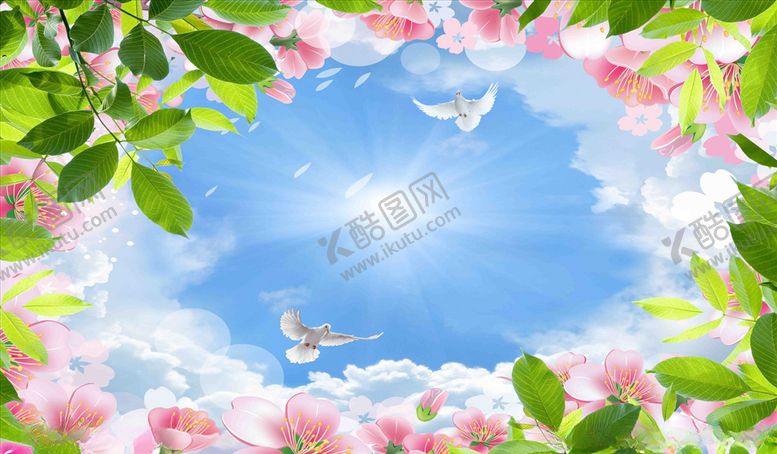编号：81268805090517206856【酷图网】源文件下载-花鸟画吊顶背景墙