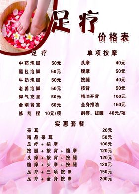 足疗价格表眼疗刮痧