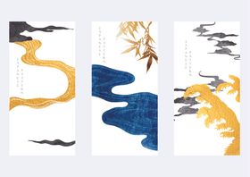 梦幻中式山水仙鹤意境图