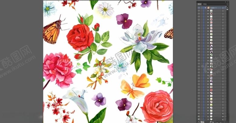 编号：31444510020317205484【酷图网】源文件下载-唯美红色花卉碎花绿色枝叶蝴蝶无